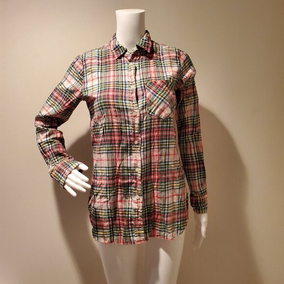 J Crew Classic Fit Boy Shirt Coral Tartan Flannel Button Down 0 - Picture 1 of 5